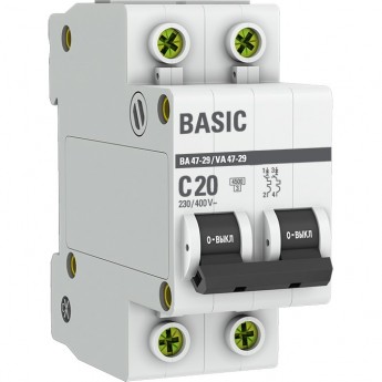 Автоматический выключатель EKF BASIC 2P 20А (C) 4,5кА ВА 47-29